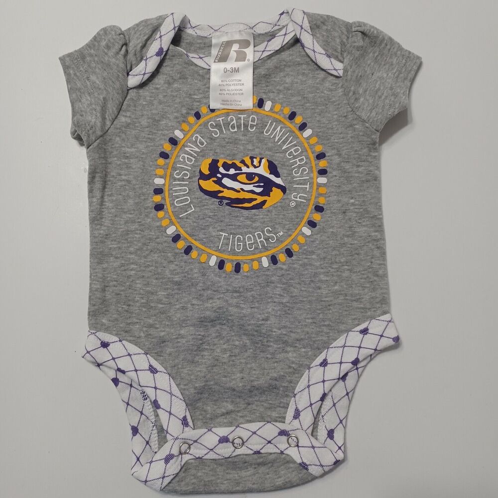 Louisiana State University Girls 0-3 Month Bodysuit Purple Yellow White Grey
